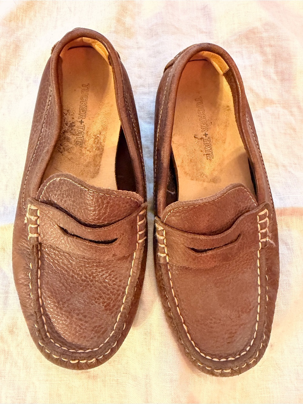 Tucker + Tate Brown Leather Penny Loafers with Contrast Stitching